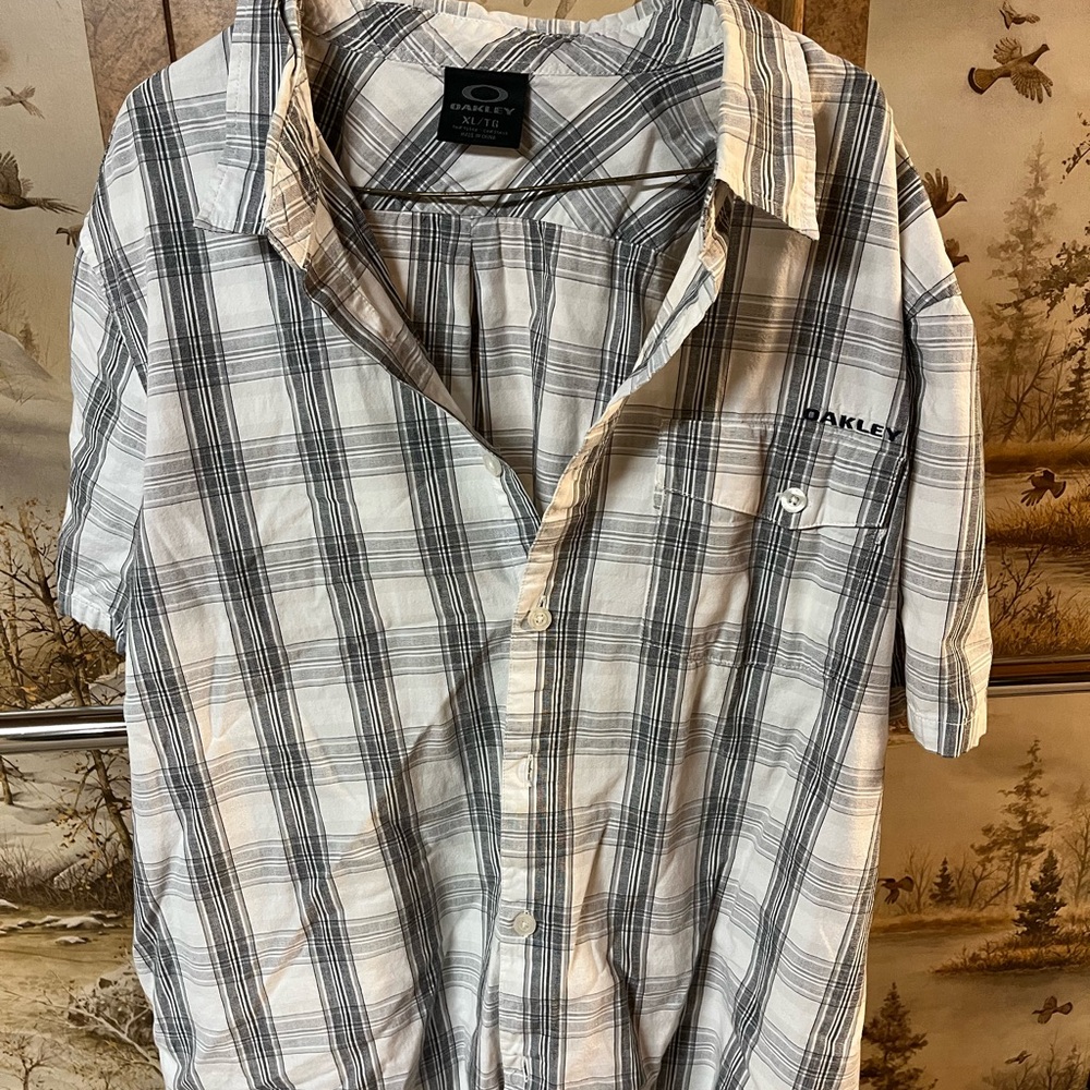 Oakley Men's Black and White Plaid Shirt